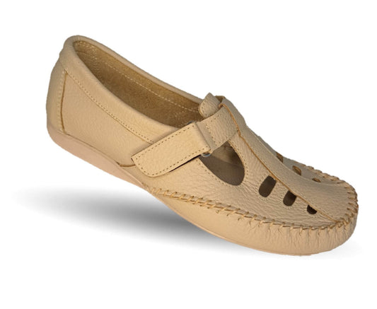 Zapato de Confort y Casual abierto de piel Hannia 1100 Camel para mujer
