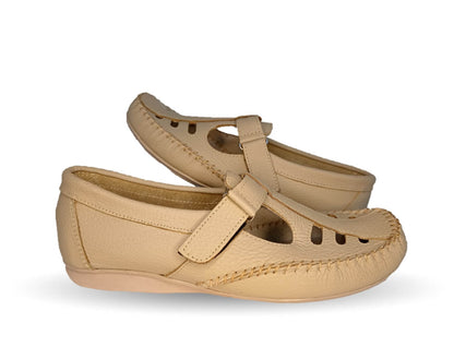 Zapato de Confort y Casual abierto de piel Hannia 1100 Camel para mujer