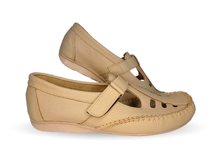 Zapato de Confort y Casual abierto de piel Hannia 1100 Camel para mujer