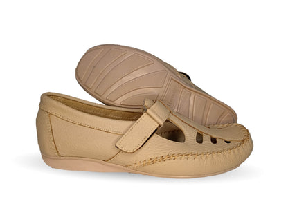 Zapato de Confort y Casual abierto de piel Hannia 1100 Camel para mujer