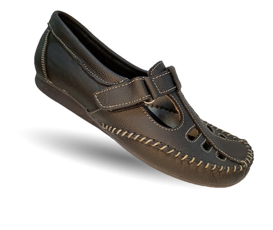 Zapato de Confort y Casual abierto de piel Hannia 1100 Negro para mujer