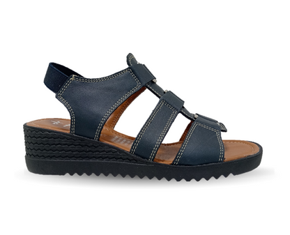 Sandalia Casual de piel con cuña baja Hannia 110 Azul para mujer