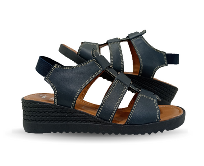 Sandalia Casual de piel con cuña baja Hannia 110 Azul para mujer