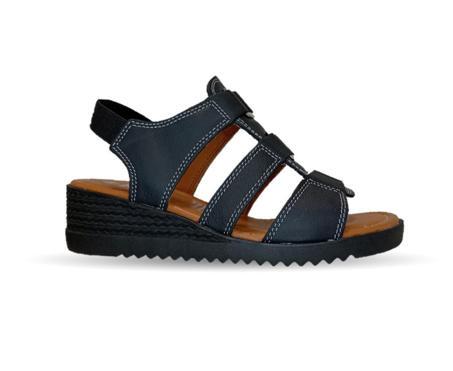 Sandalia Casual de piel con cuña baja Hannia 110 Negro para mujer