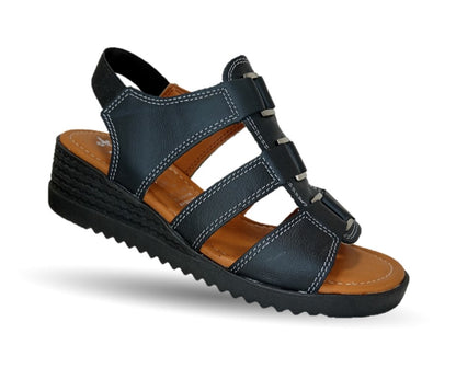 Sandalia Casual de piel con cuña baja Hannia 110 Negro para mujer