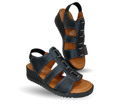 Sandalia Casual de piel con cuña baja Hannia 110 Negro para mujer