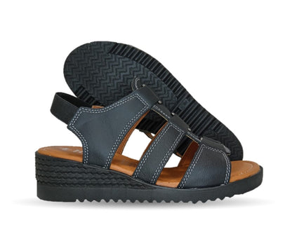 Sandalia Casual de piel con cuña baja Hannia 110 Negro para mujer