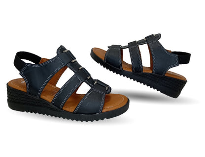 Sandalia Casual de piel con cuña baja Hannia 110 Negro para mujer