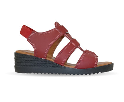 Sandalia Casual de piel con cuña baja Hannia 110 Rojo para mujer