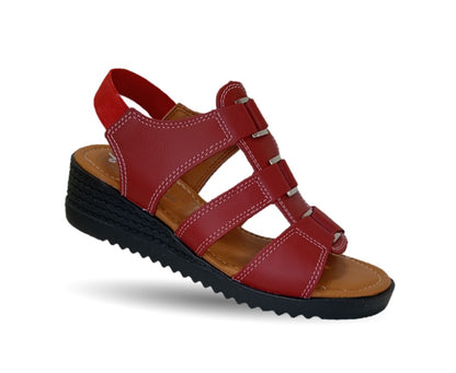 Sandalia Casual de piel con cuña baja Hannia 110 Rojo para mujer