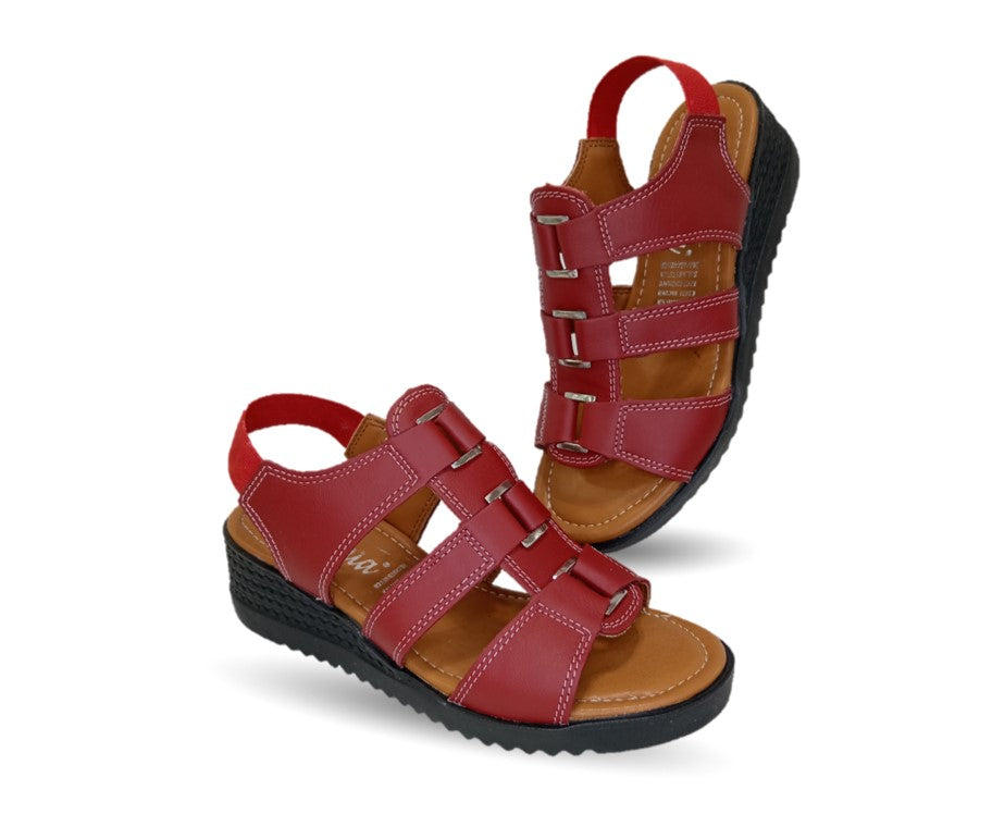 Sandalia Casual de piel con cuña baja Hannia 110 Rojo para mujer