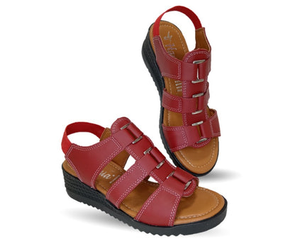 Sandalia Casual de piel con cuña baja Hannia 110 Rojo para mujer