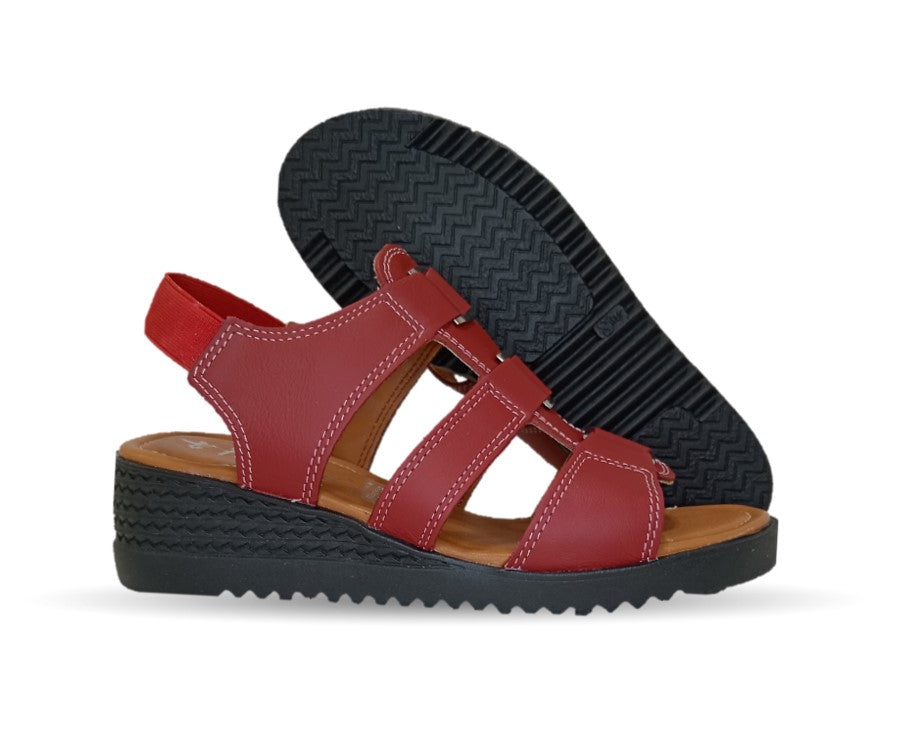 Sandalia Casual de piel con cuña baja Hannia 110 Rojo para mujer