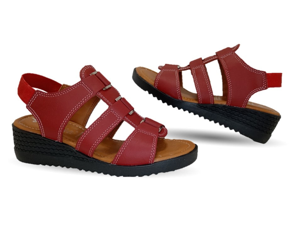 Sandalia Casual de piel con cuña baja Hannia 110 Rojo para mujer