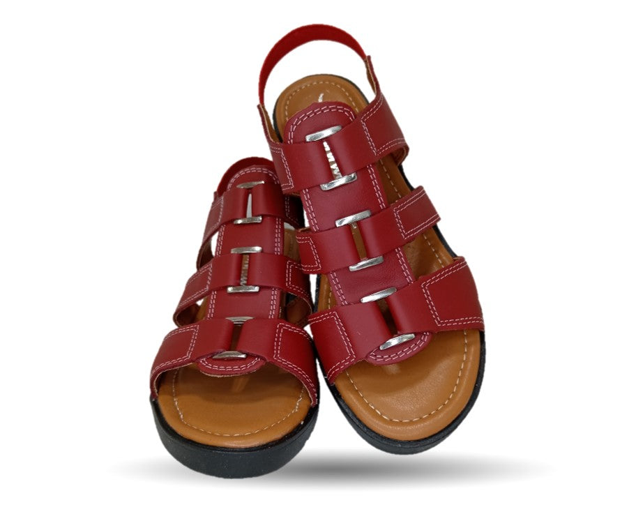 Sandalia Casual de piel con cuña baja Hannia 110 Rojo para mujer