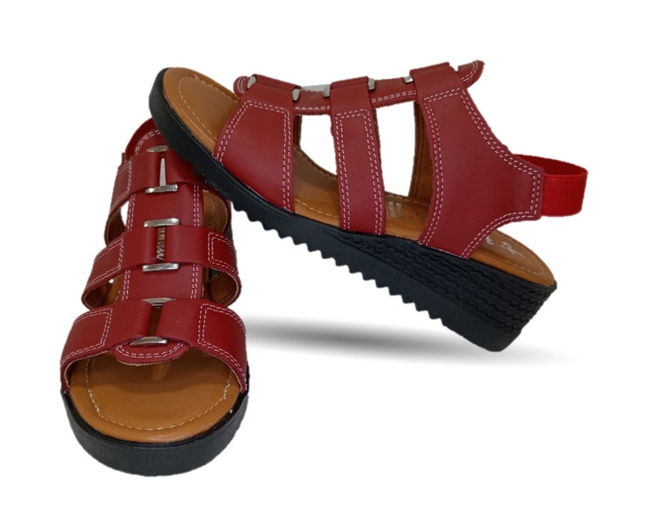 Sandalia Casual de piel con cuña baja Hannia 110 Rojo para mujer