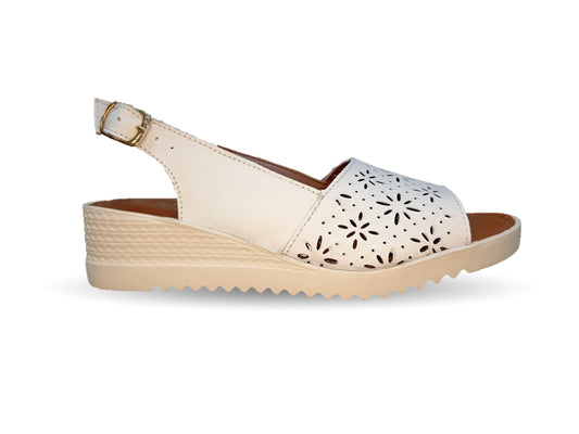 Sandalia de piel con cuña baja Hannia 117 Blanco para mujer