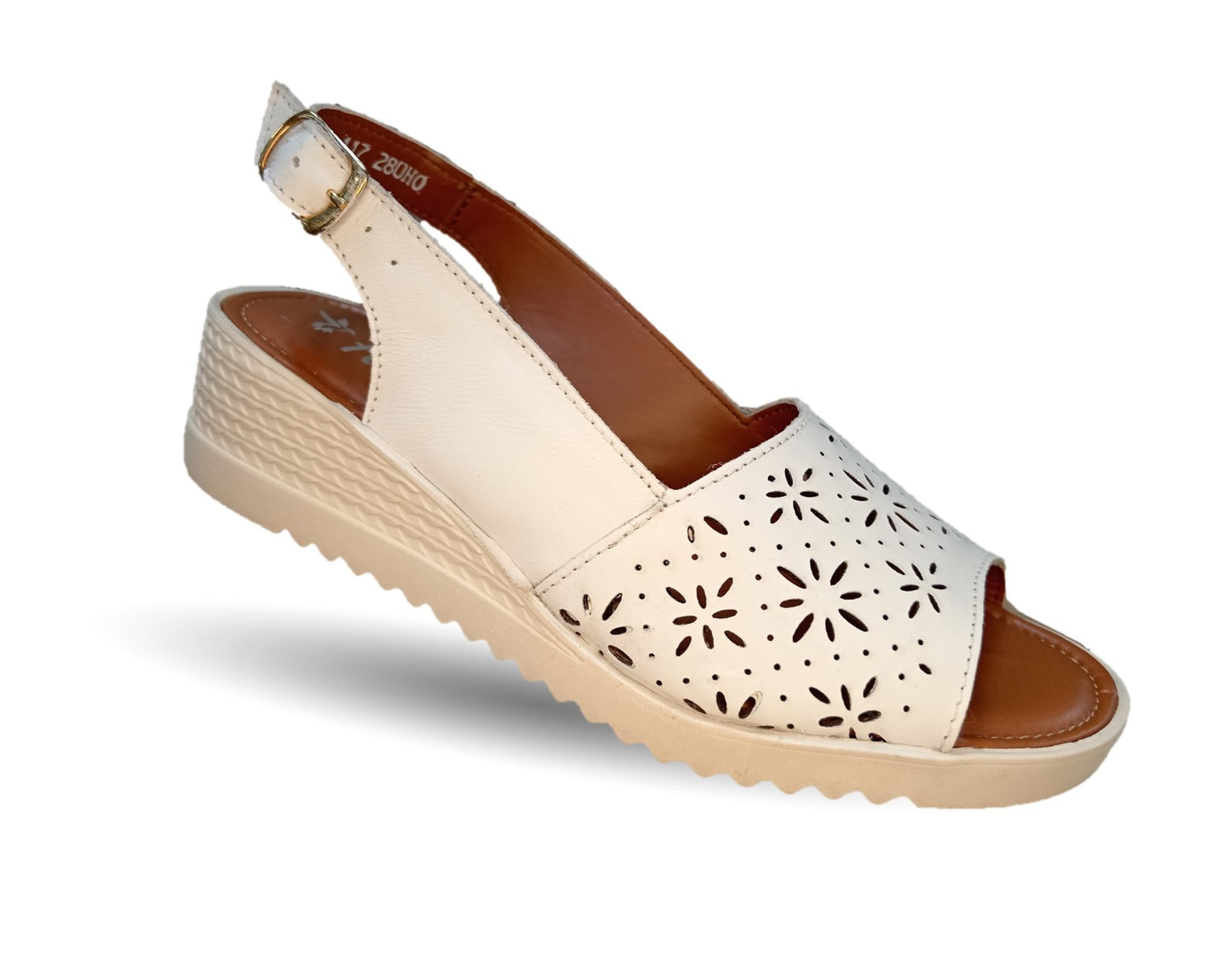 Sandalia de piel con cuña baja Hannia 117 Blanco para mujer