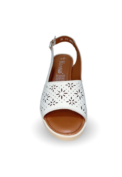 Sandalia de piel con cuña baja Hannia 117 Blanco para mujer