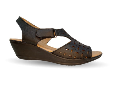 Sandalia de piel con cuña baja Hannia 119 Negro para mujer