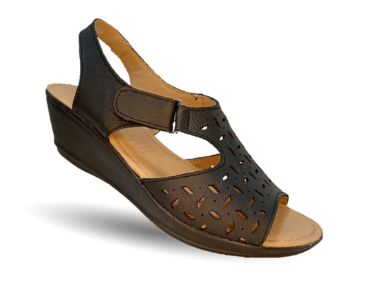 Sandalia de piel con cuña baja Hannia 119 Negro para mujer