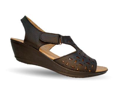 Sandalia de piel con cuña baja Hannia 119 Negro para mujer
