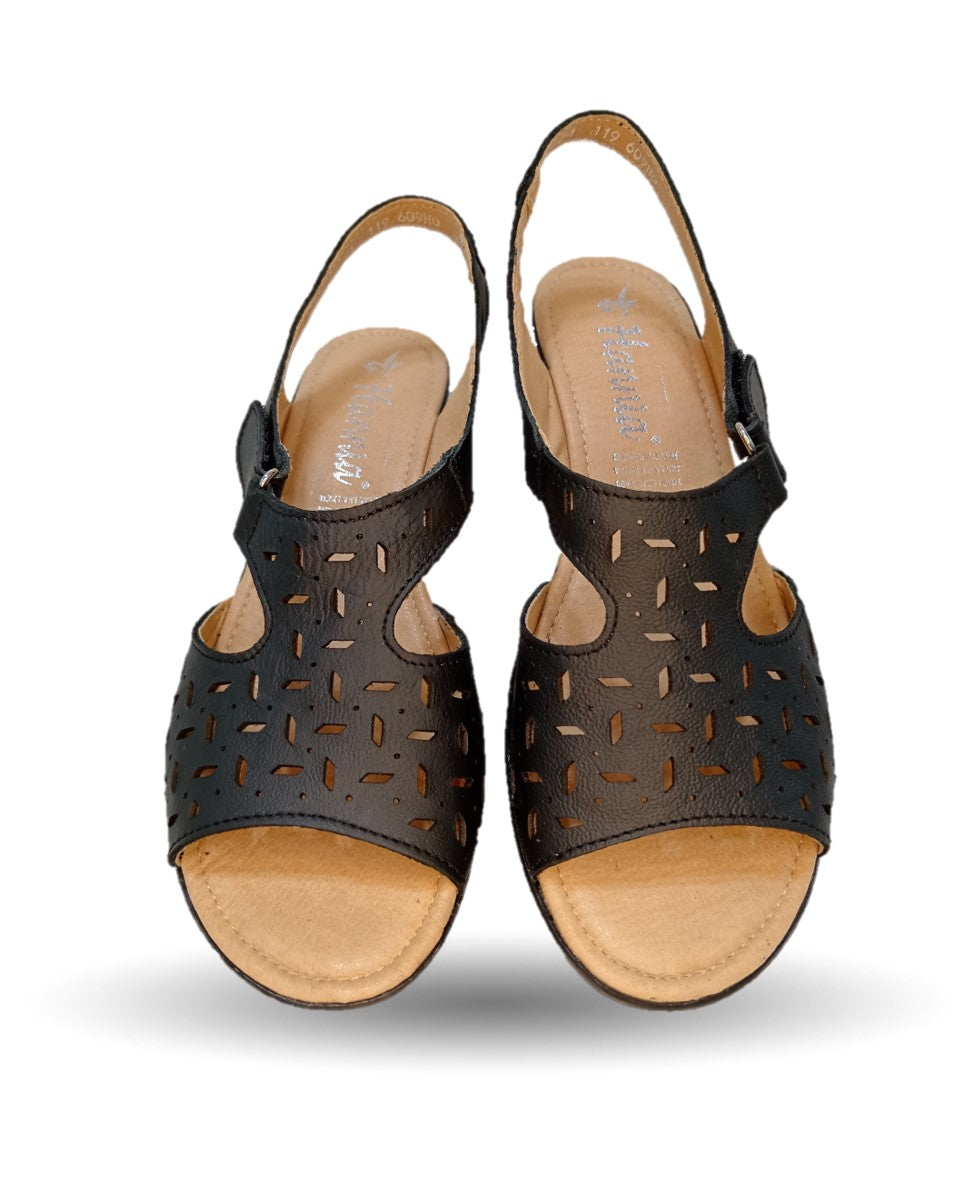 Sandalia de piel con cuña baja Hannia 119 Negro para mujer