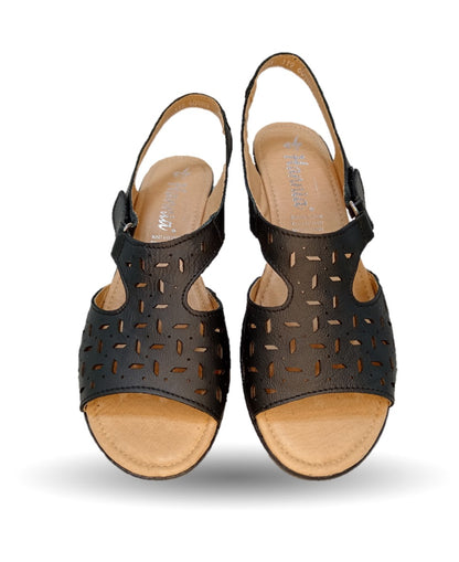 Sandalia de piel con cuña baja Hannia 119 Negro para mujer