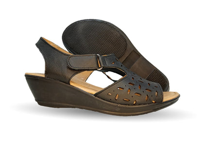 Sandalia de piel con cuña baja Hannia 119 Negro para mujer