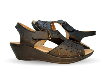 Sandalia de piel con cuña baja Hannia 119 Negro para mujer