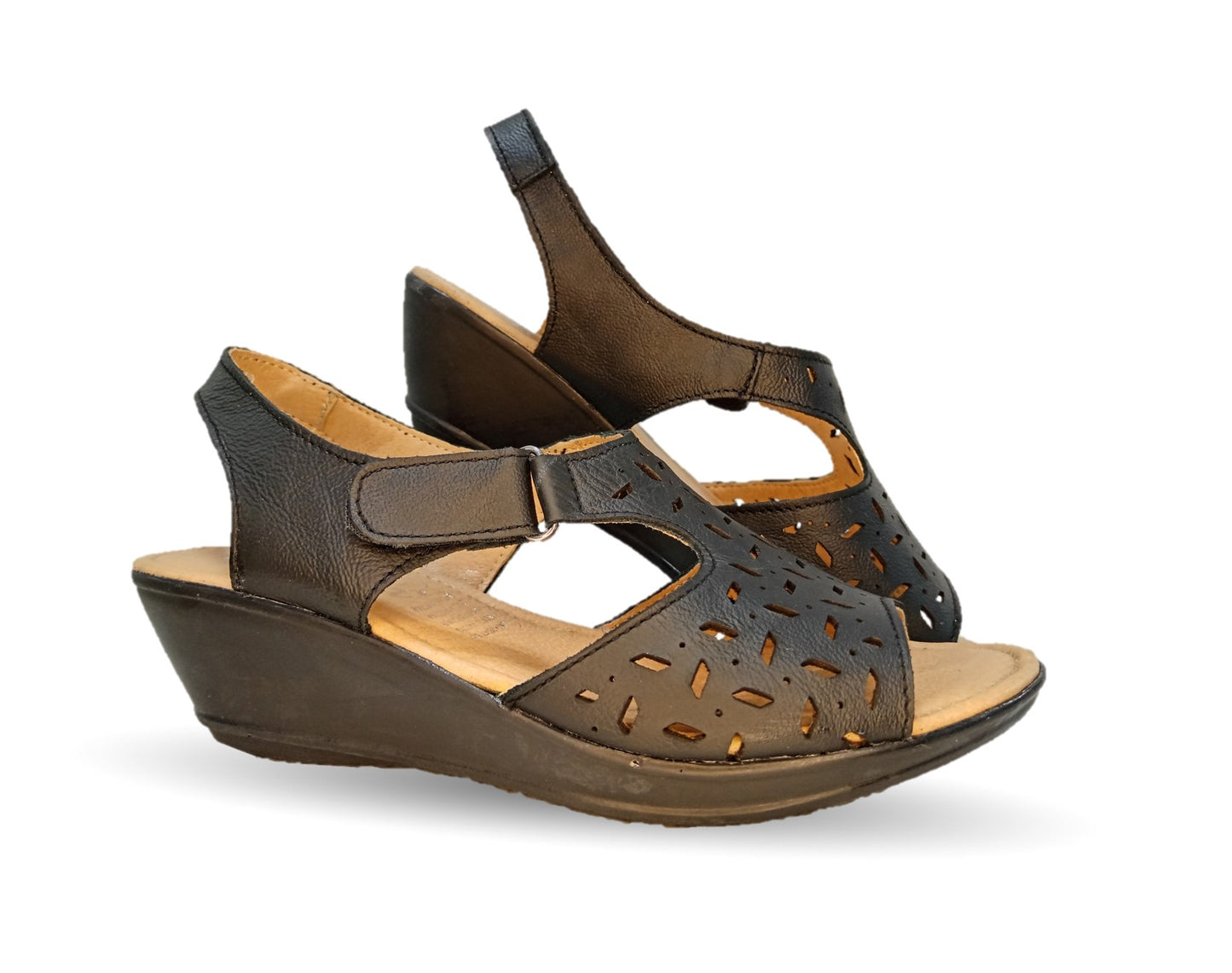 Sandalia de piel con cuña baja Hannia 119 Negro para mujer