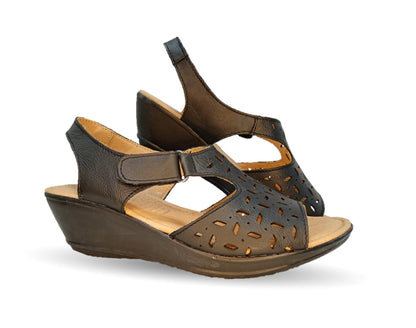 Sandalia de piel con cuña baja Hannia 119 Negro para mujer
