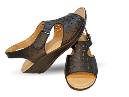 Sandalia de piel con cuña baja Hannia 119 Negro para mujer