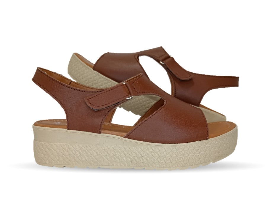 Sandalia Casual de piel con plataforma baja Hannia 130 Tan para mujer