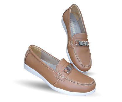 Zapato Mocasín de piel con herraje Hannia 235 Miel para mujer