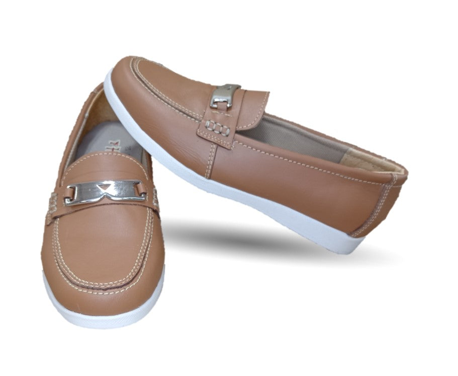 Zapato Mocasín de piel con herraje Hannia 235 Miel para mujer