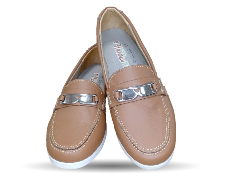 Zapato Mocasín de piel con herraje Hannia 235 Miel para mujer