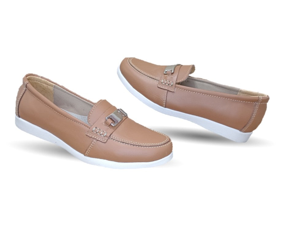 Zapato Mocasín de piel con herraje Hannia 235 Miel para mujer