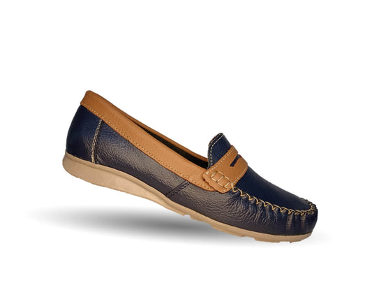Zapato de Confort y Casual de piel Hannia 370 Marino/Miel para mujer