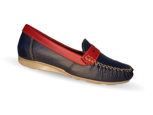 Zapato de Confort y Casual de piel Hannia 370 Marino/Rojo para mujer