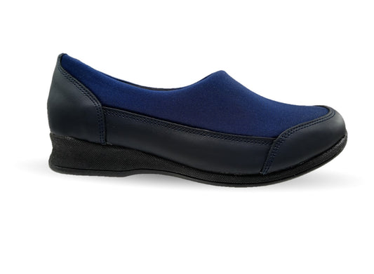 Zapato de Confort y Casual de piel con licra Hannia 410 Azul Marino para mujer