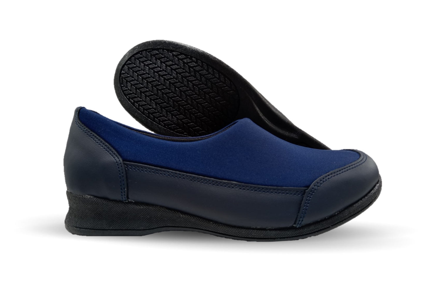 Zapato de Confort y Casual de piel con licra Hannia 410 Azul Marino para mujer