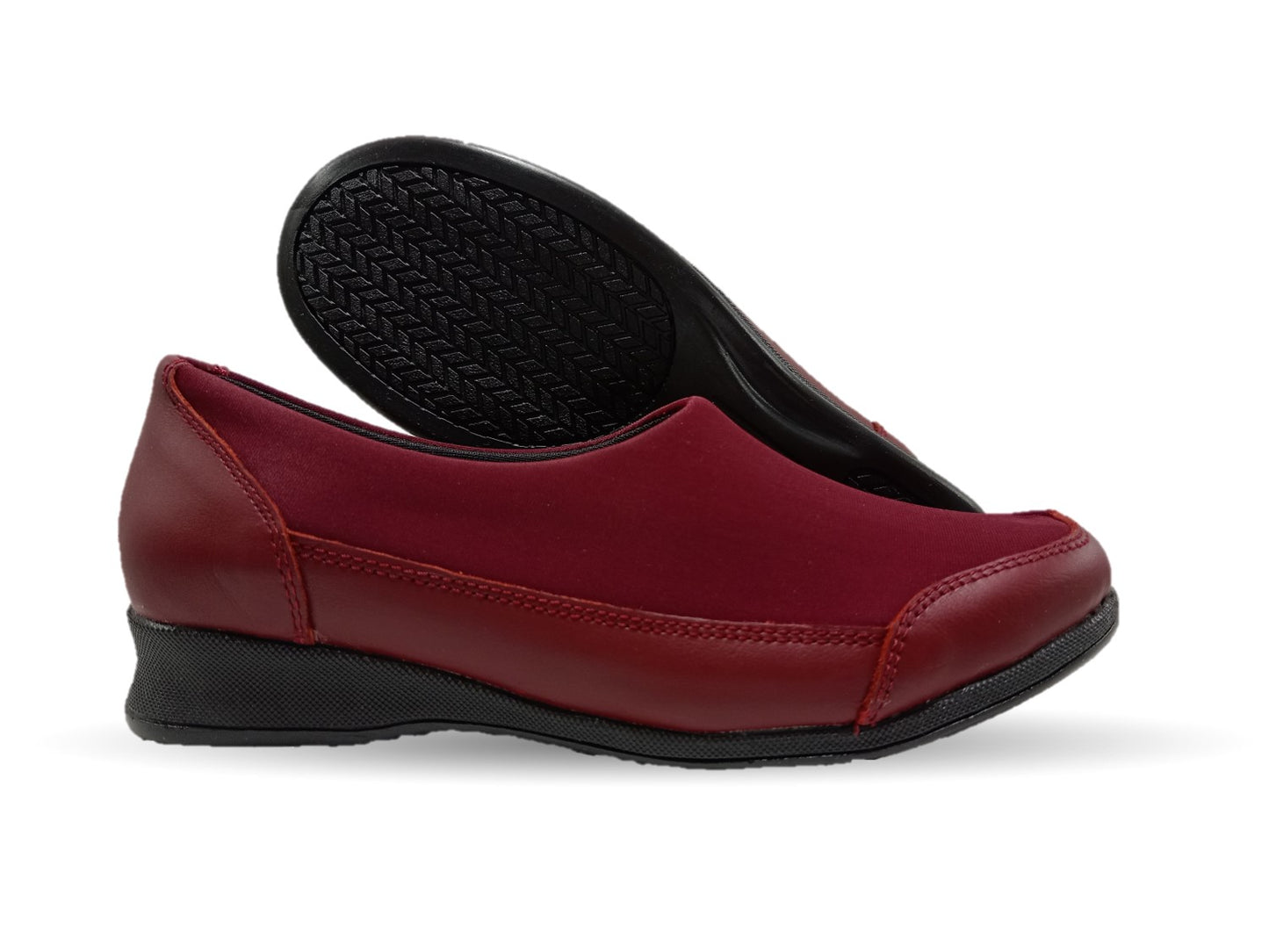 Zapato de Confort y Casual de piel con licra Hannia 410 Vino para mujer