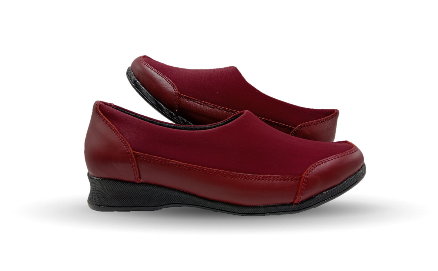 Zapato de Confort y Casual de piel con licra Hannia 410 Vino para mujer