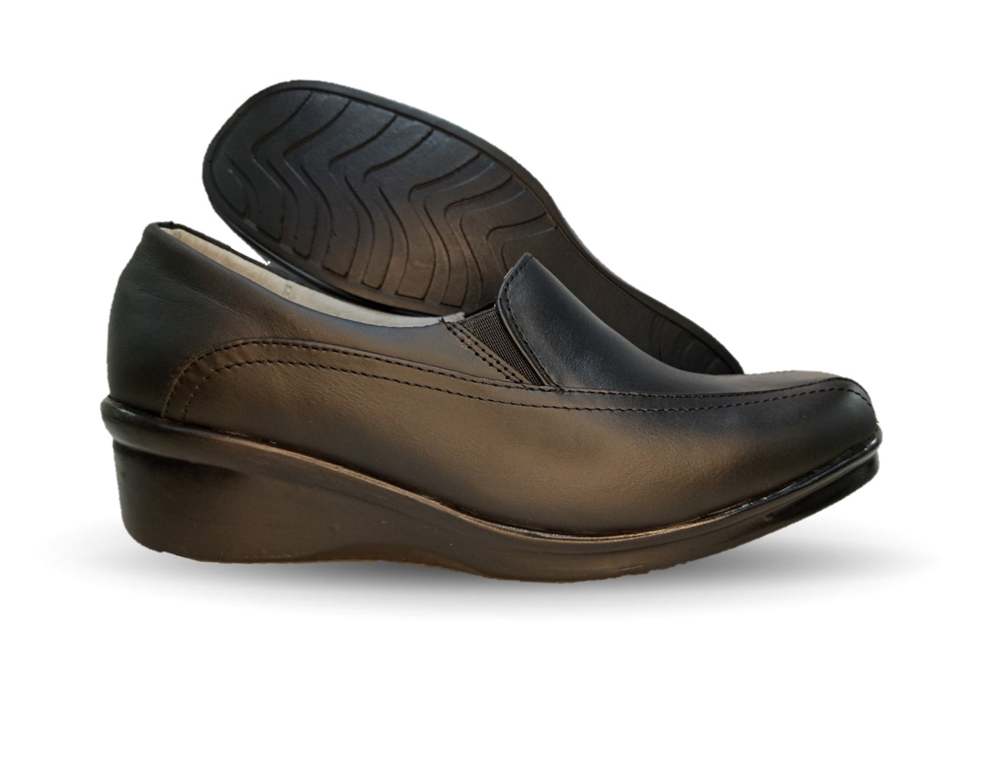 Zapato de Confort y Casual de piel con cuña mediana Hannia 610 Negro para mujer
