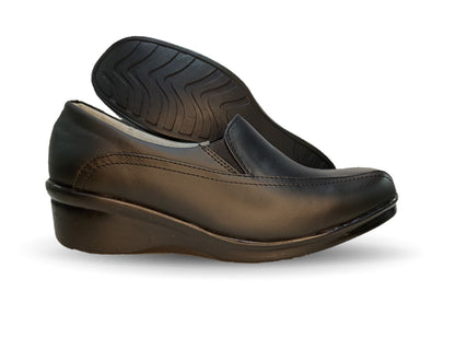 Zapato de Confort y Casual de piel con cuña mediana Hannia 610 Negro para mujer