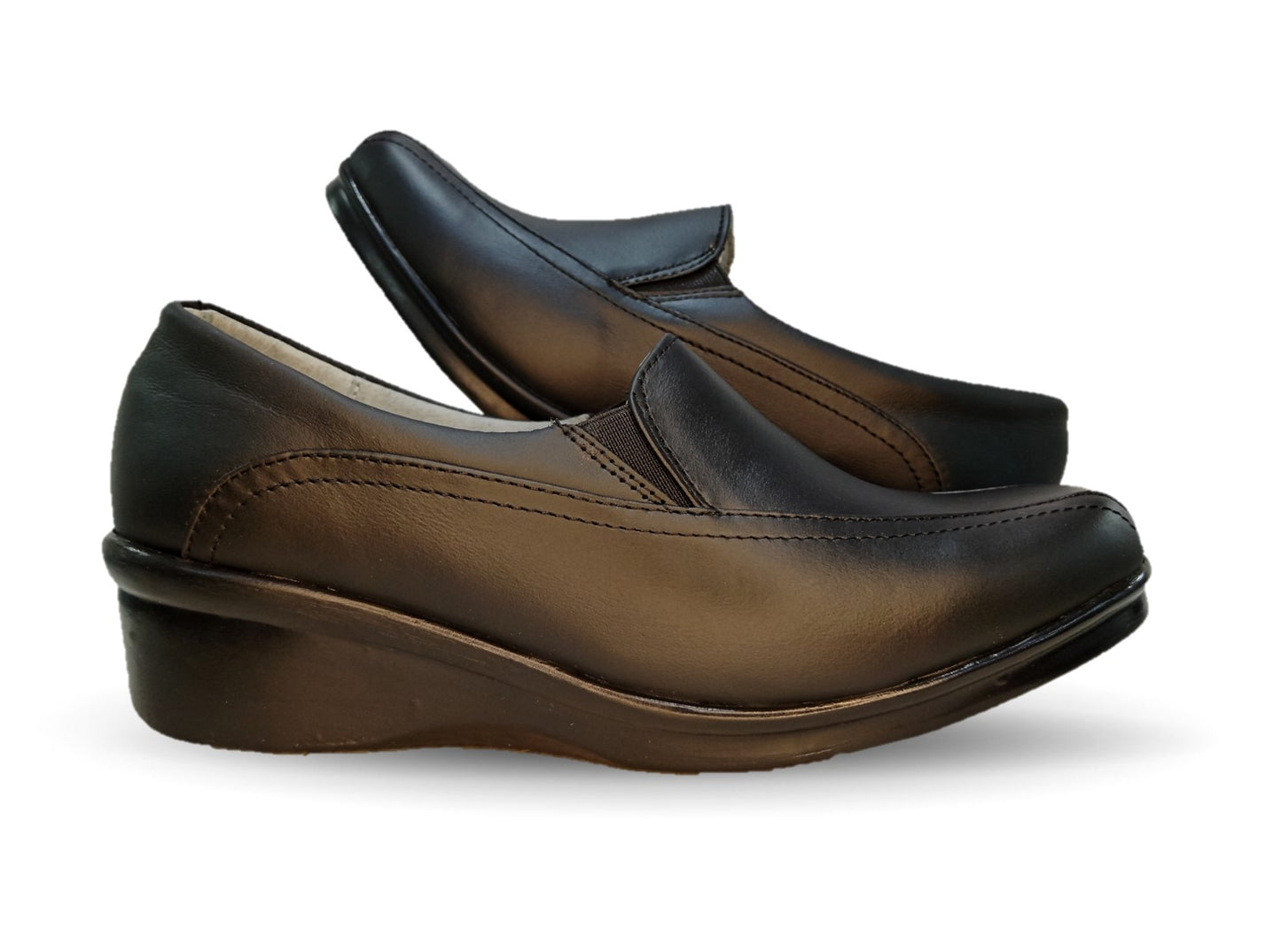 Zapato de Confort y Casual de piel con cuña mediana Hannia 610 Negro para mujer