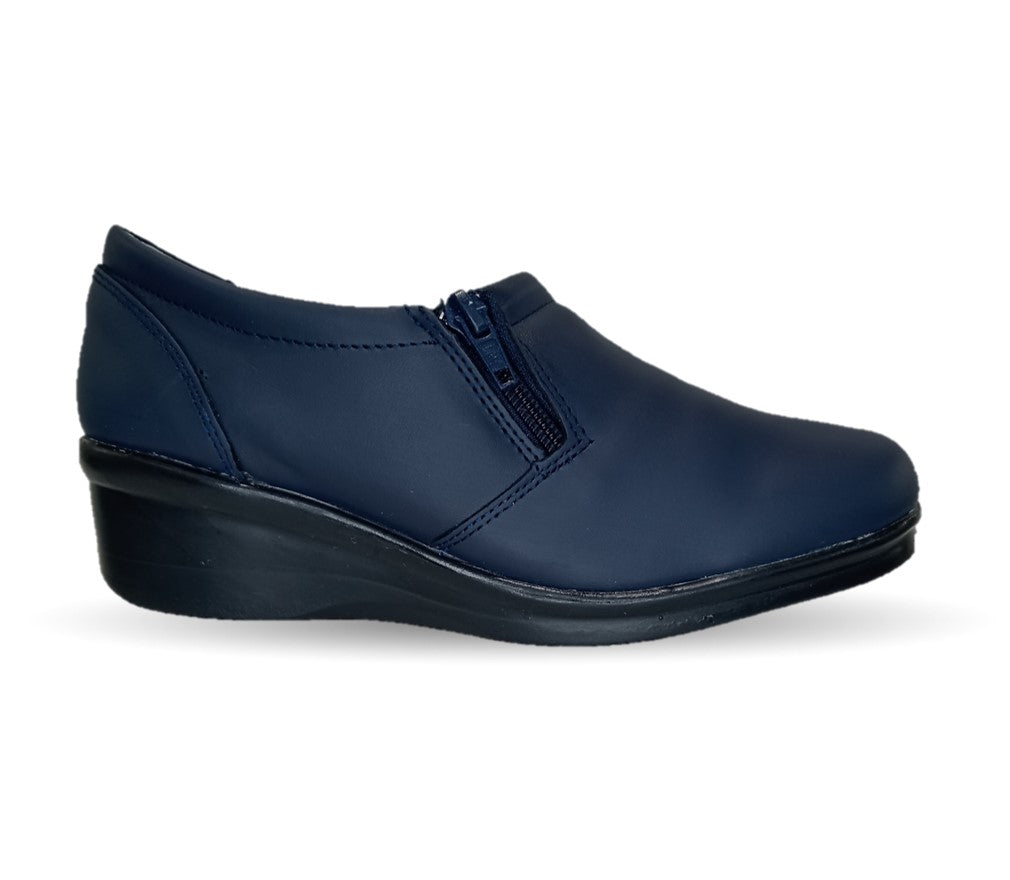Zapato de Confort y Casual de piel con cuña mediana Hannia 640 Azul para mujer