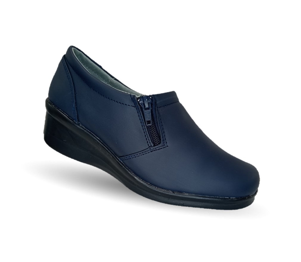 Zapato de Confort y Casual de piel con cuña mediana Hannia 640 Azul para mujer