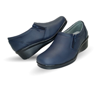 Zapato de Confort y Casual de piel con cuña mediana Hannia 640 Azul para mujer
